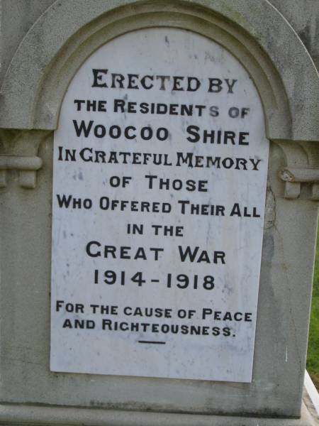 Brooweena War Memorial, Woocoo Shire  |   | 