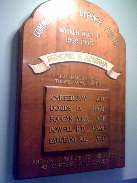 F.W.Carter  | D.Douds  | A.S.D.Foggan  | R.D.Powell  | A.G.Sargant  |   | Customs House, Brisbane Roll of Honour  |   | 