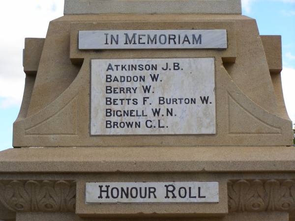 J.B. ATKINSON  | W.   BADDON  | W.   BERRY  | F.   BETTS  | W.   BURTON  | W.N. BIGNELL  | C.L. BROWN  | Greenmount War Memorial  |   | 