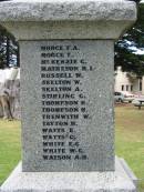 Morce F A Morce T McKenzie C Matheson H I Russell W Skelton W Skelton A Stirling C Thompson R Thompson H Trenwith W Tayton H Watts E Watts C White E C White W G Watson A H  Sorrento War Memorial, Victoria 