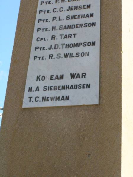 Korean War  | N.A. SIEBENHAUSEN  | T.C. NEWMAN  | Tannymorel war memorial, Warwick shire  |   | 