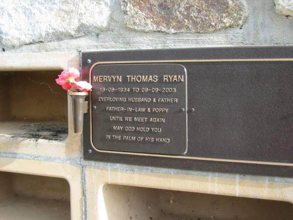 Mervyn Thomas RYAN  | B: 13 Aug 1934  | D: 9 Sep 2003  |   | Albany Creek Cemetery, Pine Rivers  |   | 