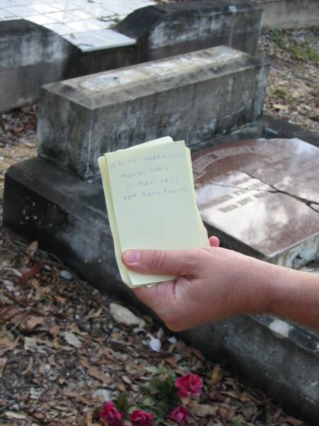 Edith Harrington MOUNTFORD  | 11 Mar 1871  | aged 2 years 3 months  |   | Albany Creek Cemetery, Pine Rivers  |   | 