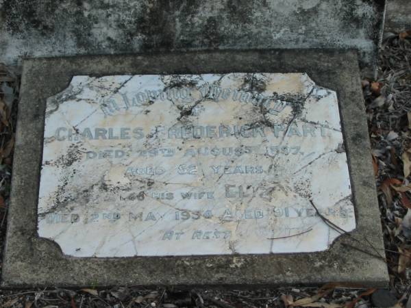 Charles Frederick HART  | 29 Aug 1897  | aged 52  |   | wife Eliza?  | 2 May 1954  | aged 91  |   | Albany Creek Cemetery, Pine Rivers  |   | 
