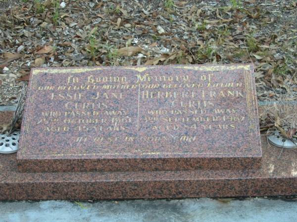 Essie Jane CURTIS  | 25 Oct 1961  | aged 45  |   | Herbert Frank CURTIS  | 3 Sep 1987  | aged 84  |   | Albany Creek Cemetery, Pine Rivers  |   | 