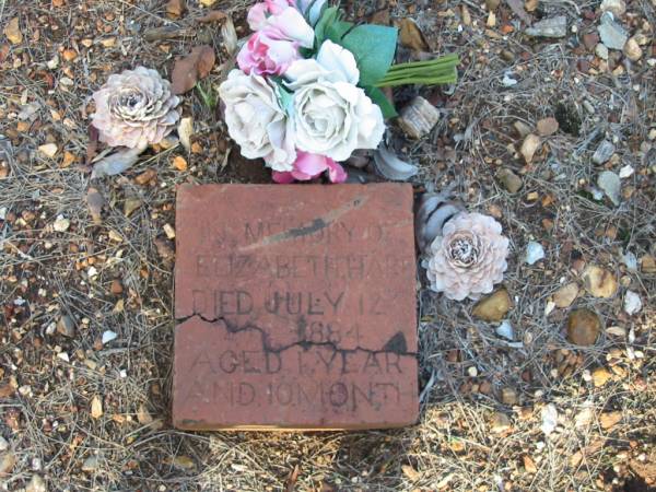 Elizabeth HART  | 12 Jul 1884  | aged 1 year 10 months  |   | Albany Creek Cemetery, Pine Rivers  |   | 
