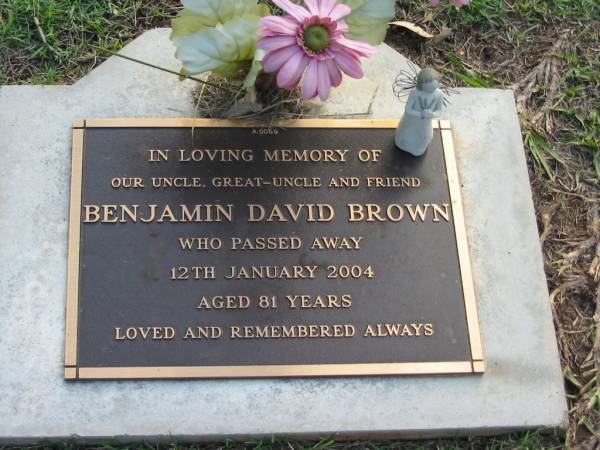 Benjamin David BROWN  | 12 Jan 2004  | aged 81  |   | Albany Creek Cemetery, Pine Rivers  |   | 