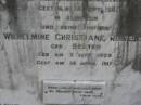 
Carl Friedrich Ernest REHFELDT,
born 13 May 1839 Greifenberg Germany,
died 14 Sept 1911 Alberton;
Wilhelmine Christiane REHFELDT (nee BESTER),
born 3 Sept 1829 died 14 April 1917;
Alberton Cemetery, Gold Coast City
