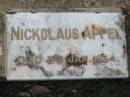 
Nickolaus Appel,
died 3 Jan 1934;
Alberton Cemetery, Gold Coast City
