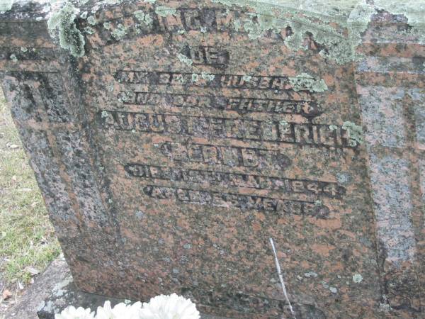 August Frederich BERNDT,  | husband father,  | died 15 Mar 1944 aged 56 years;  | Alberton Cemetery, Gold Coast City  | 