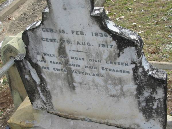 J.F. MARKS,  | born 15 Feb 1836,  | died 29 Aug 1917;  | Alberton Cemetery, Gold Coast City  | 