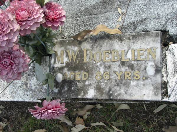 F.W. DOEBLIEN,  | aged 67 years;  | M.W. DOEBLIEN,  | aged 86 years;  | Alberton Cemetery, Gold Coast City  | 