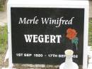 
Merle Winifred WEGERT,
1 Sept 1920 - 17 Sept 2002;
Appletree Creek cemetery, Isis Shire
