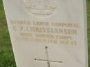 C.P. CHRISTIANSEN, died 25 March 1951 aged 32 years, loved by wife May & son Barry; Appletree Creek cemetery, Isis Shire 