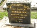 Sarah Christina HENDERSON, died 23 June 1985 aged 81 years; Appletree Creek cemetery, Isis Shire 