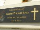 
Iris Valmai BRETZ,
died 19 Oct 1975 aged 66 years;
Reginald Norman BRETZ,
24 June 1908 - 24 April 2003;
Appletree Creek cemetery, Isis Shire
