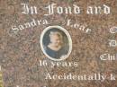 
children;
Sandra Lear JONES,
accidentally killed 4 Jan 1992 aged 16 years;
Shane Eric BLANCHARD,
accidentally killed 4 Jan 1992 aged 22 years;
Elizabeth Caroline BLANCHARD,
accidentally killed 4 Jan 1992 aged 20 years;
remembered by parents, son & nephew;
Appletree Creek cemetery, Isis Shire
