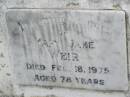 Mary Jane WEIR, died 18 Feb 1975 aged 78 years; children; Appletree Creek cemetery, Isis Shire 