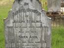 
Joseph STIRLING,
died 24 Jan 1928 aged 88 years;
Sara Ann,
wife,
died 5 Sept 1924 aged 74 years;
Appletree Creek cemetery, Isis Shire
