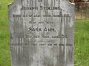 Joseph STIRLING, died 24 Jan 1928 aged 88 years; Sara Ann, wife, died 5 Sept 1924 aged 74 years; Appletree Creek cemetery, Isis Shire 