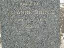 Robert DINNIE, died 11-4-1917 aged 73 years; Anne DINNIE, died 21-7-1929 aged 79? years; Appletree Creek cemetery, Isis Shire 