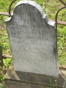 
Roderick Douglas,
only son of R. & L. DINGWALL,
died 27 Oct 1899 aged 6 months;
Appletree Creek cemetery, Isis Shire
