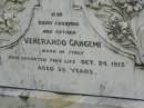 Venerando GANGEMI, husband father, born Italy, died 24 Oct 1915 aged 33 years; Appletree Creek cemetery, Isis Shire 