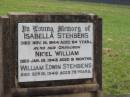 Isabella STEHBENS, died 15 Nov 1944 aged 64 years; Nigel William, grandson, died 19 Jan 1943 aged 9 months; William Edwin STEHBENS, died 16 Sept 1949 aged 73 years; Appletree Creek cemetery, Isis Shire 