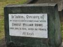 Ernest William ROWE, died 9 Jan 1941 aged 32 years; Appletree Creek cemetery, Isis Shire 