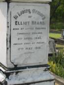 Elliot BRAND, born 8 April 1855 Little Shelford Cambridge England, died 17 May 1919 Pialba; Appletree Creek cemetery, Isis Shire 