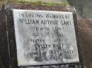 William Arthur GANT, died 3 April 1964 aged 84 years, husband of Evelyn Mary, father of Beryl Mary; Appletree Creek cemetery, Isis Shire 