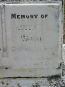 Thomas BARRETT, died 4 Jan 1943 aged 66 years; Edith BARRETT, died 11 Aug 1967? aged 83 years; Mary Barrett, died 26 March 1921 aged 7 years; Appletree Creek cemetery, Isis Shire 