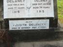 Joseph DELANEY, husband father, died 12 Feb 1941 aged 77 years; Anne Gertrude DELANEY, wife mother, died 25 Oct 1954 aged 74 years; Judith DELANEY, died in infancy 5 Feb 1950; Appletree Creek cemetery, Isis Shire 