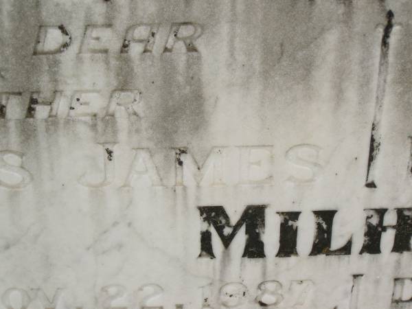 Thomas James MILHAM,  | father,  | died 22 Nov 1987 aged 83 years;  | Evelyn Florence MILHAM,  | wife mother,  | died 30 Aug 1965 aged 57 years;  | Appletree Creek cemetery, Isis Shire  | 