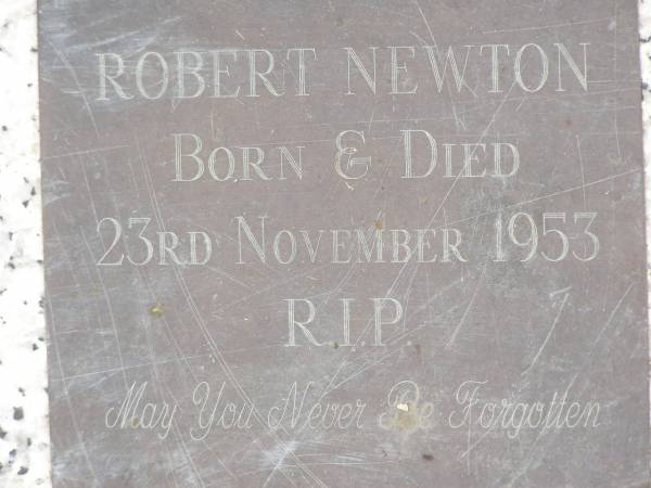 Robert NEWTON,  | born & died 23 Nov 1953;  | Appletree Creek cemetery, Isis Shire  | 