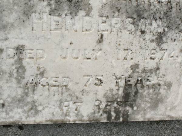 Duncan Kenneth HENDERSON,  | died 17 July 1974 aged 75 years;  | Appletree Creek cemetery, Isis Shire  | 