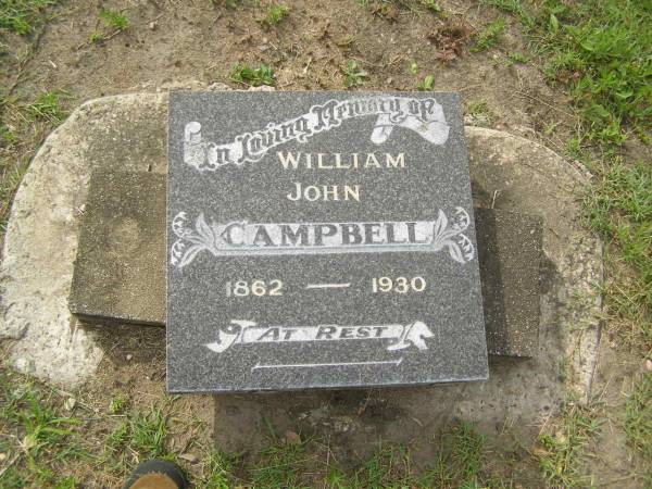 William John CAMPBELL,  | 1862 - 1930;  | Appletree Creek cemetery, Isis Shire  | 