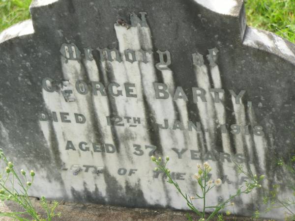 George BARTY,  | died 12 Jan 1918 aged 37 years;  | Appletree Creek cemetery, Isis Shire  | 