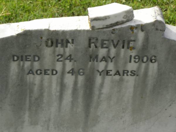 John REVIE,  | died 24 May 1906 aged 46 years;  | Appletree Creek cemetery, Isis Shire  | 