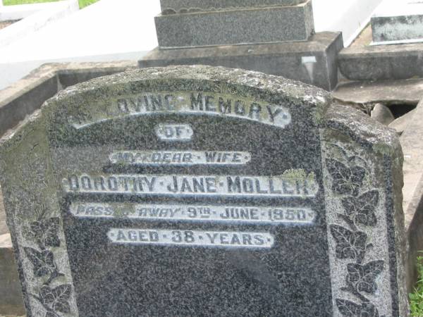 Dorothy (Dottie) Jane MOLLER,  | wife,  | died 9 June 1950 aged 38 years;  | Appletree Creek cemetery, Isis Shire  | 