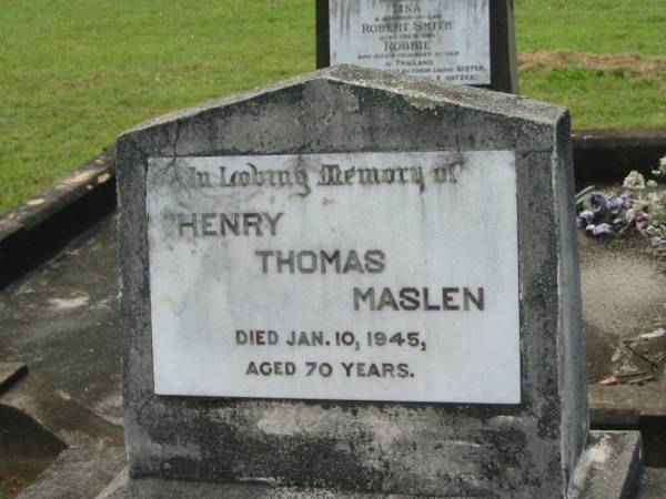Henry Thomas MASLEN,  | died 10 Jan 1945 aged 70 years;  | Appletree Creek cemetery, Isis Shire  | 