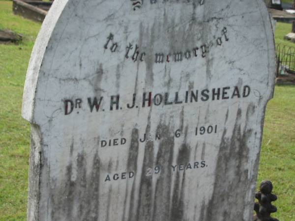 W.H.J. HOLLINSHEAD,  | died 6 Jan 1901 aged 29 years;  | Appletree Creek cemetery, Isis Shire  | 