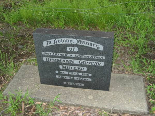 Hermann Gustav MULLER  | d: 27 Mar 1916, aged 44  | St Paul's Lutheran, Aratula, Boonah Shire  | 