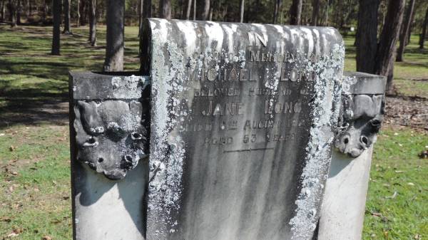 Michael LONG  | d: 6 Aug 1923 aged 53  | husband of Jane LONG  |   | Atherton Pioneer Cemetery (Samuel Dansie Park)  |   |   | 