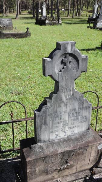 Annie KNOX  | d: 12 Jun 1915 aged 57 at Tolga  |   | Atherton Pioneer Cemetery (Samuel Dansie Park)  |   | 