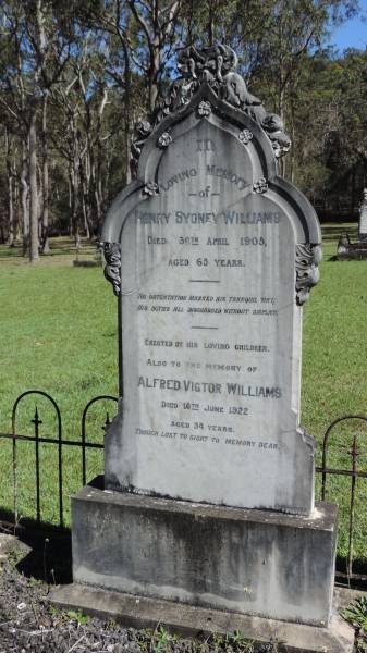 Henry Sydney WILLIAMS  | d: 30 Apr 1905 aged 65  |   | Alfred Victor WILLIAMS  | d: 16 Jun 1922 aged 34  |   | Atherton Pioneer Cemetery (Samuel Dansie Park)  |   | 