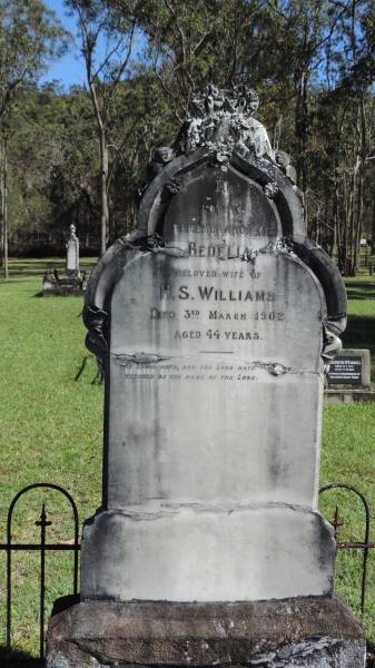Bedelia WILLIAMS  | d: 3 Mar 1902 aged 44  | wife of H.S. WILLIAMS  |   | Atherton Pioneer Cemetery (Samuel Dansie Park)  |   | 