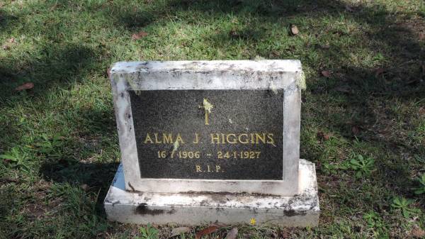 Alma J HIGGINS  | b: 16 Jul 1906  | d: 24 Jan 1927  |   | Atherton Pioneer Cemetery (Samuel Dansie Park)  |   |   | 