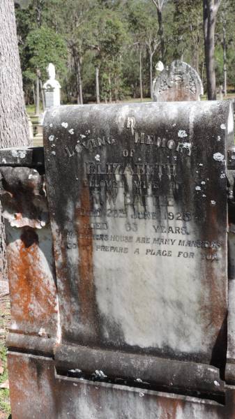 Elizabeth (BATTLE)  | wife of T.W. BATTLE  | d: 23 Jun 1925 aged 63  |   | Atherton Pioneer Cemetery (Samuel Dansie Park)  |   |   | 