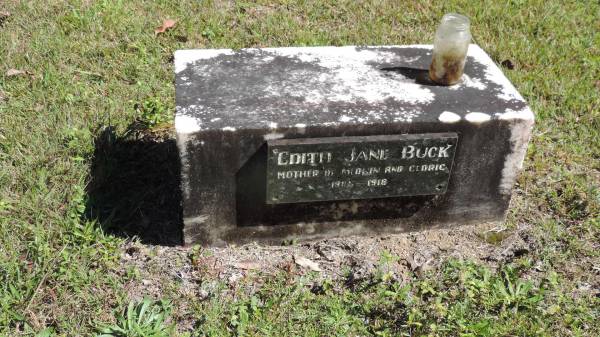 Edith Jane BUCK  | b: 1885  | d: 1918  | mother of Medwin, Cedric  |   | Atherton Pioneer Cemetery (Samuel Dansie Park)  |   |   | 